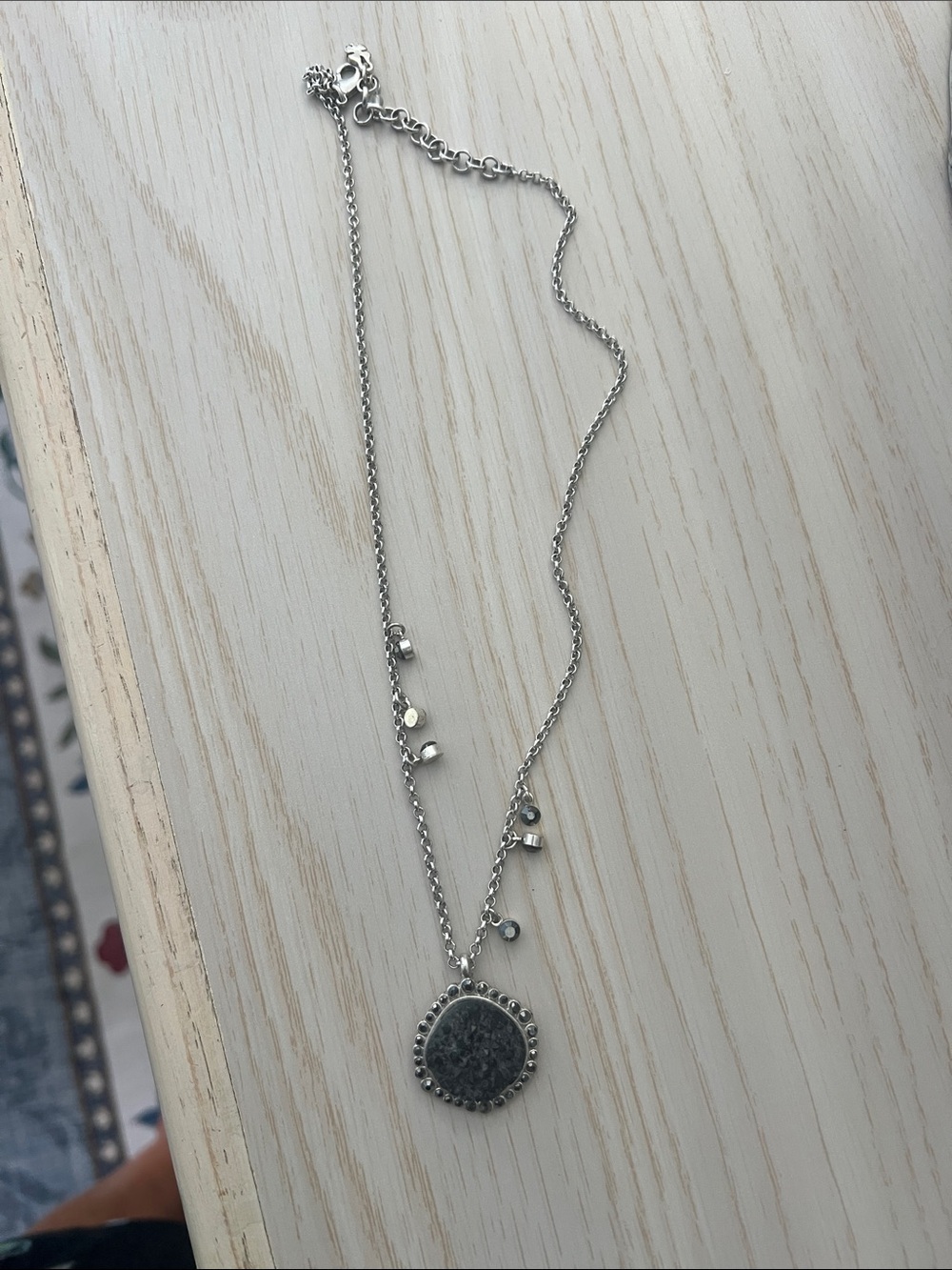 Silver and black Disc Pendant Necklace with Decorative Edge